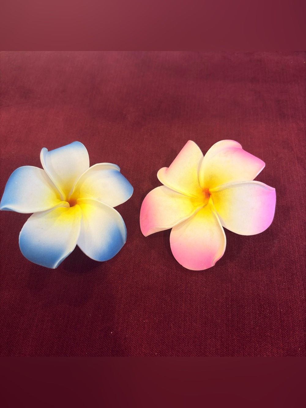 Set of 2 Hawaiian Tropical Plumeria Foam Flowers Hair Clips